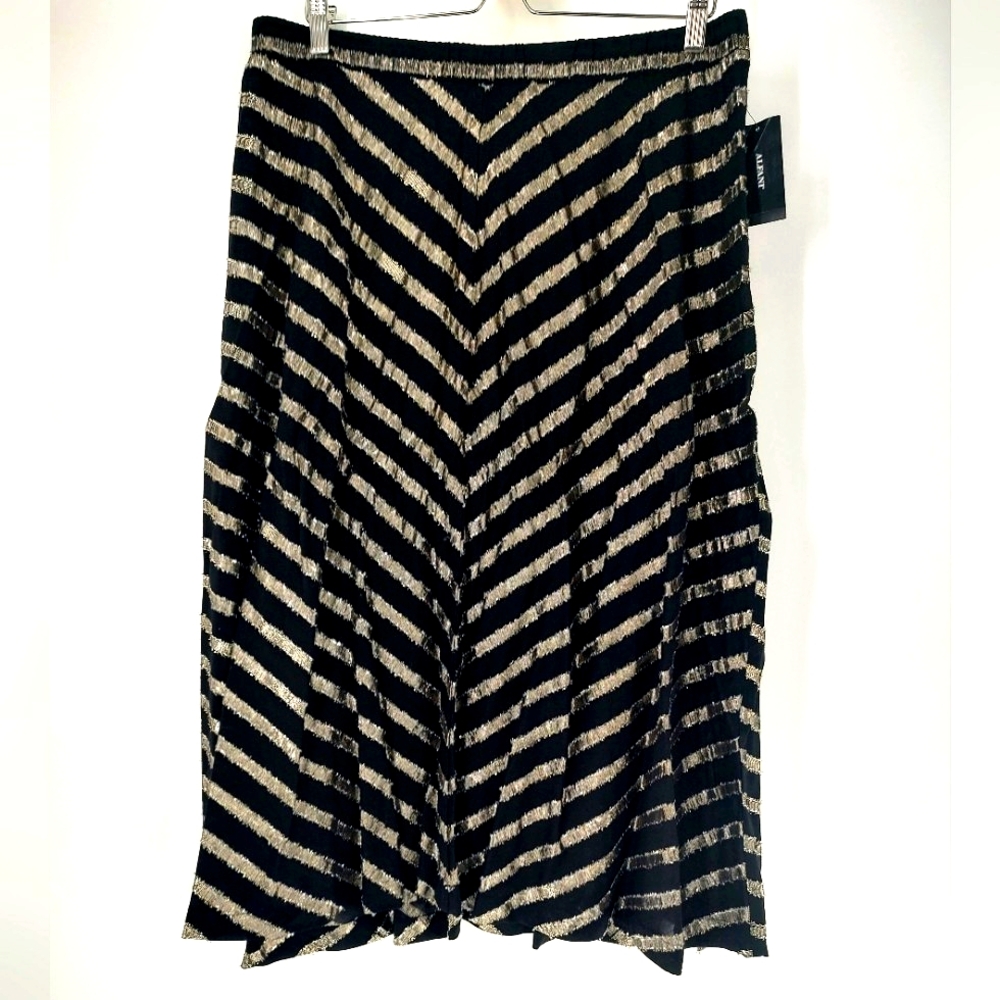 Party! Alfani Black Gold Frey Stripe With Zipper Skirt Size 16